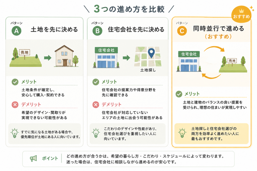 土地探しと住宅会社選びの進め方比較